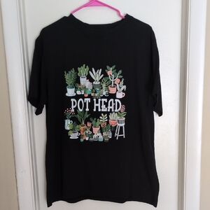 Black Graphic Women's Tee with Plant Design
